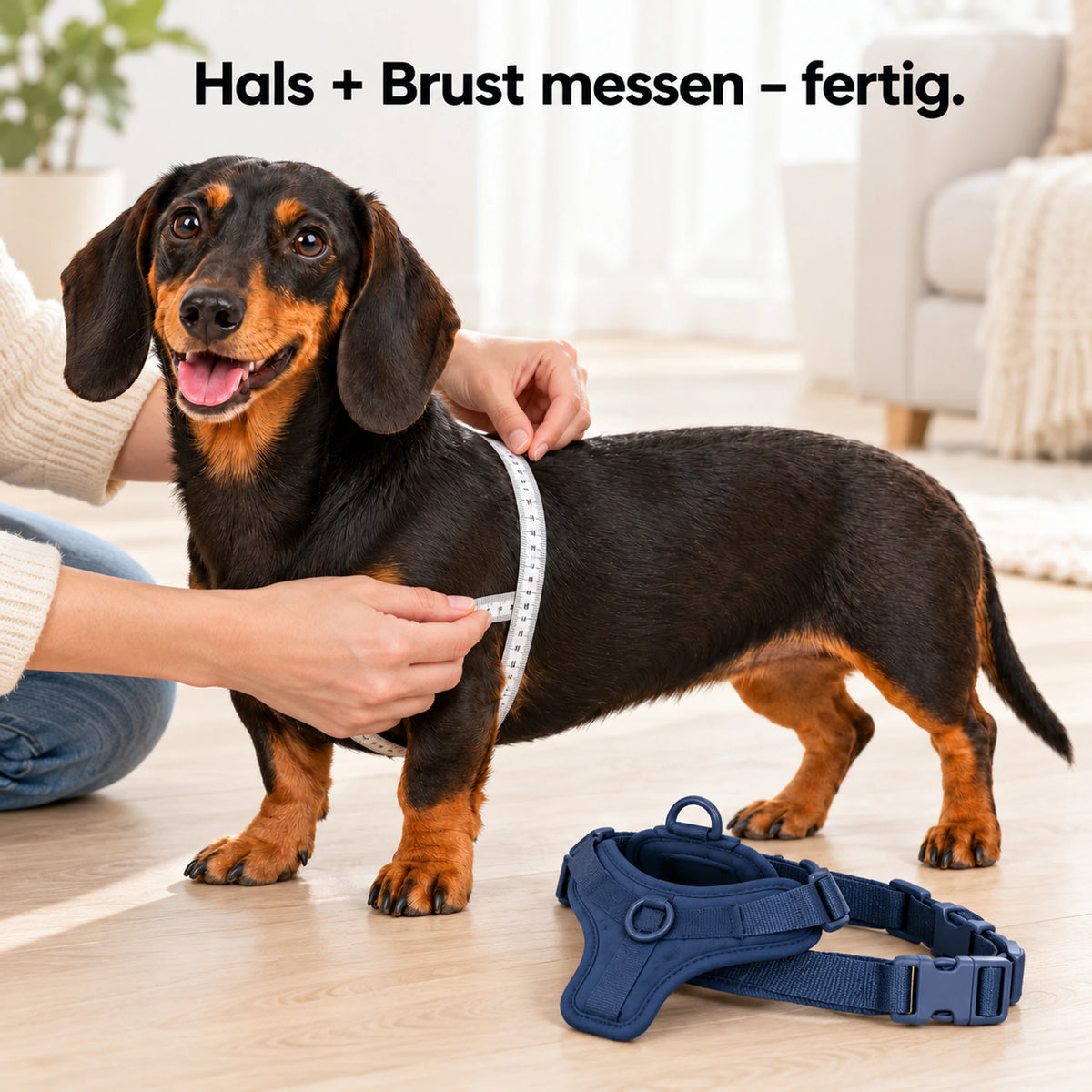 Brustumfang eines Dackels wird mit einem Maßband gemessen